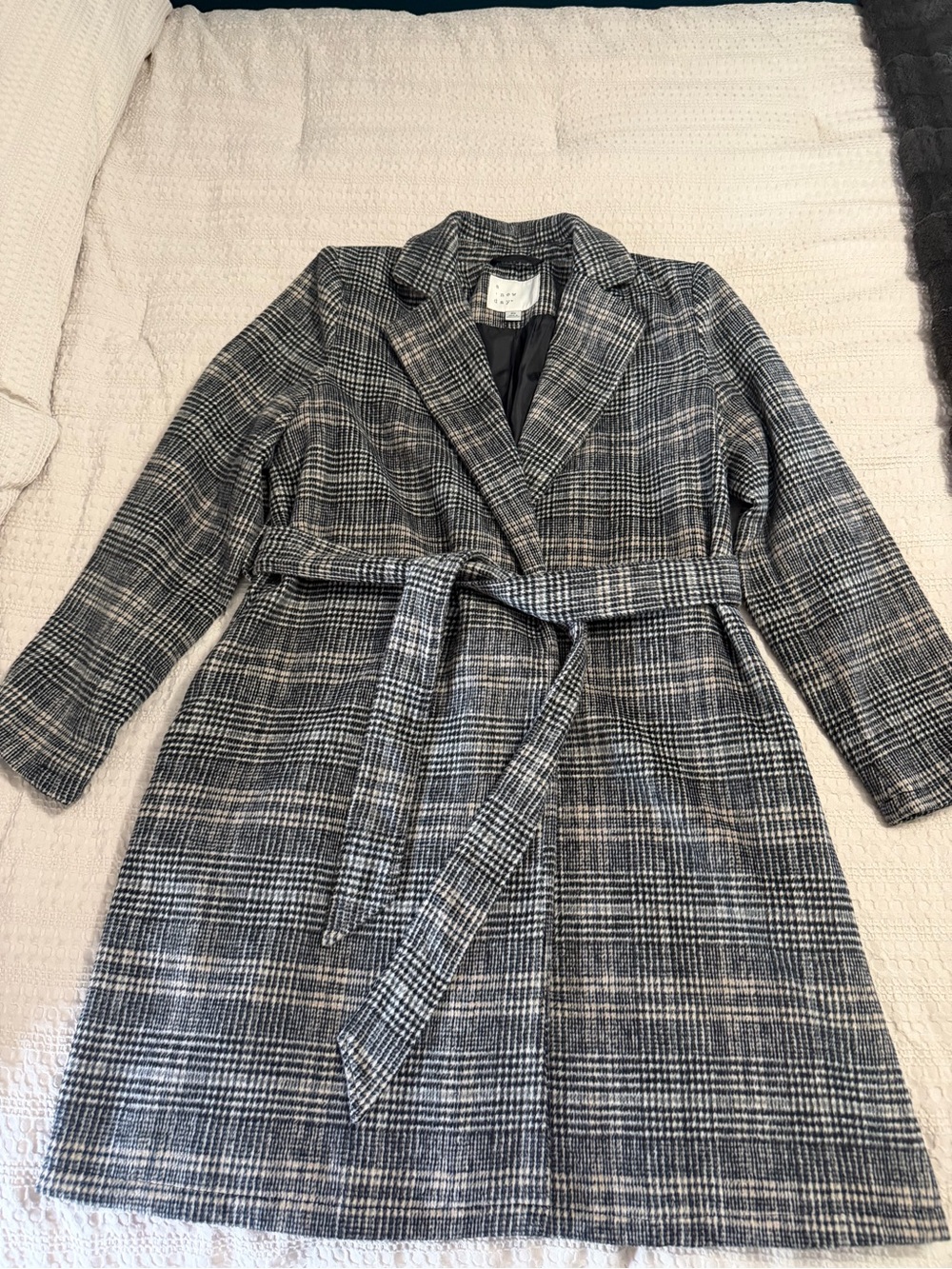a new day Plaid Belted Trench Coat - Gray and Black